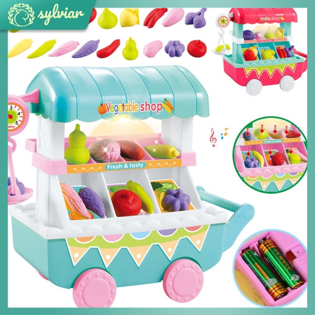 Đồ Chơi Xe Đẩy Bán Kem/ Rau Củ/ Kẹo/ Trái Cây Mini Có Nhạc Và Đèn Độc Đáo Vui Nhộn Cho Bé