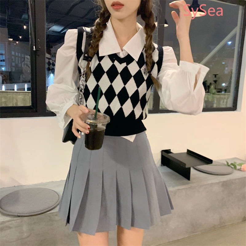 Áo sweater dệt kim cổ chữ v không tay thời trang mùa thu dành cho học sinh