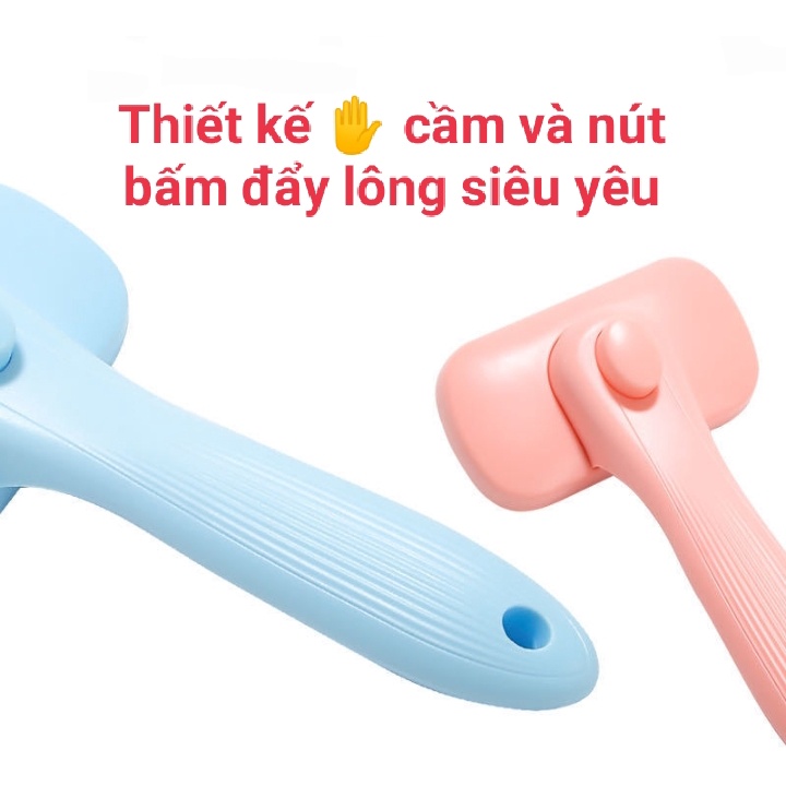 Lược chải lông chó mèo cao cấp có nút bấm lấy lông tiện lợi - 2 màu Pastel siêu đẹp