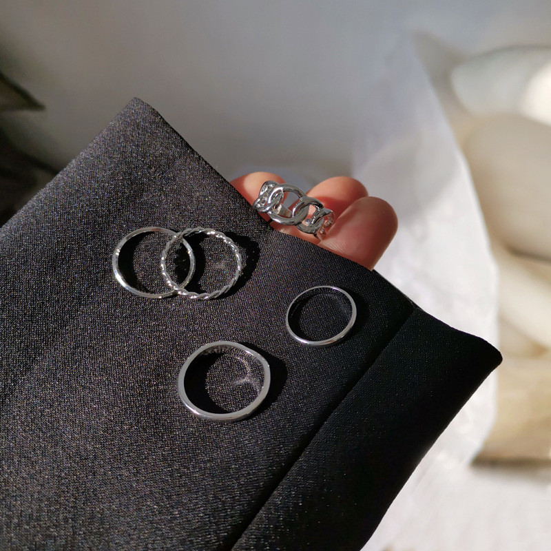 5pcs / Set Metal Fashion Design Rings Opening Finger Sets for Women Jewelry Korean Joint Rings