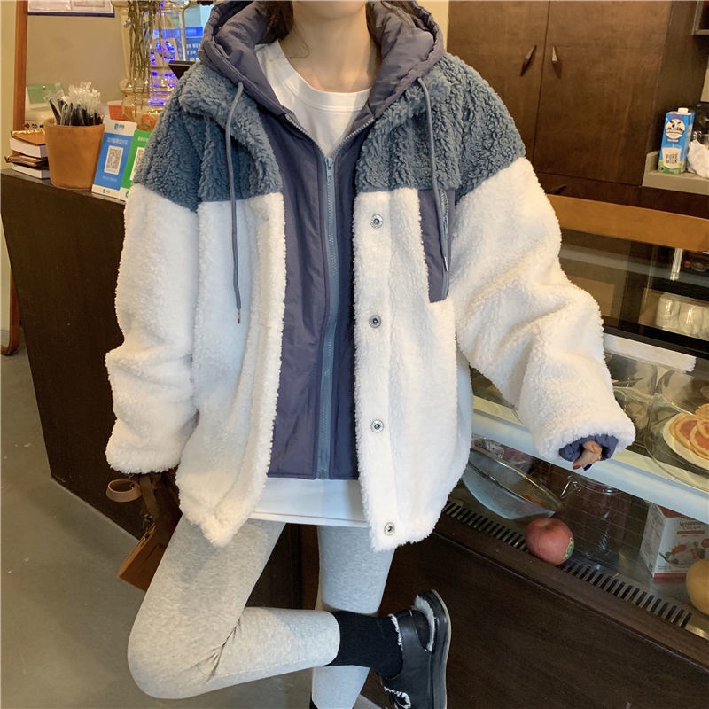 Áo khoác ZHELIHANGFEI lông cừu giả dáng rộng phong cách đi học thời trang trẻ trung