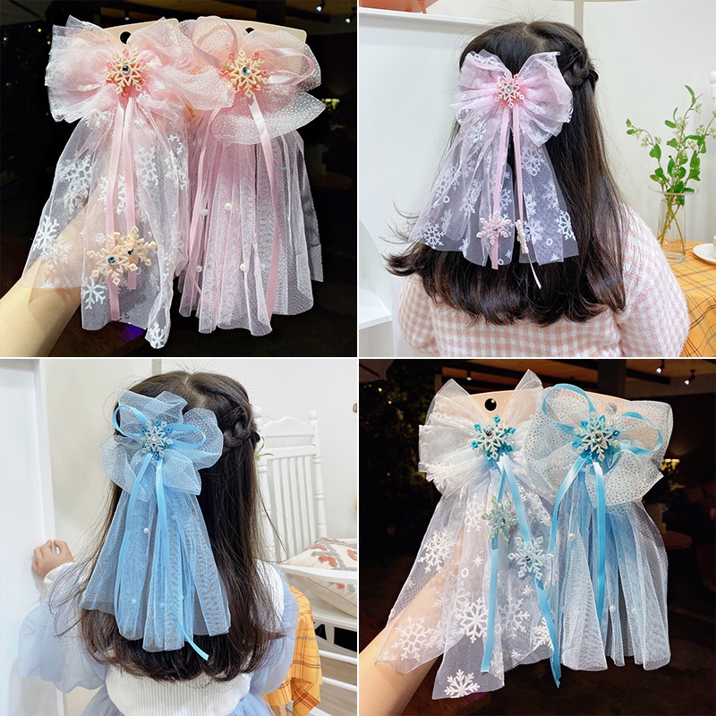 Kẹp Tóc Nơ Bằng Lưới Organza In Họa Tiết Dễ Thương Thời Trang Dành Cho Bé Gái