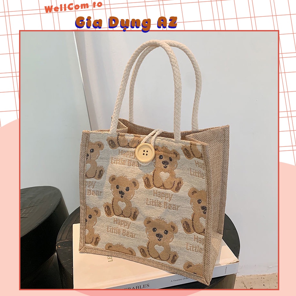 Túi cói tote Nhật Bản mini hình gấu thời trang đi biển dễ thương phong cách Vintage AZ 5856322