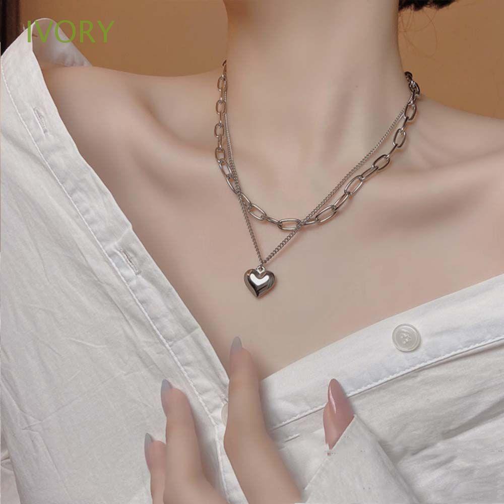 Vòng cổ Hai Lớp Mặt Trái Tim Đơn Giản Phong Cách Hàn Quốc Thời Trang Dành Cho Nữ