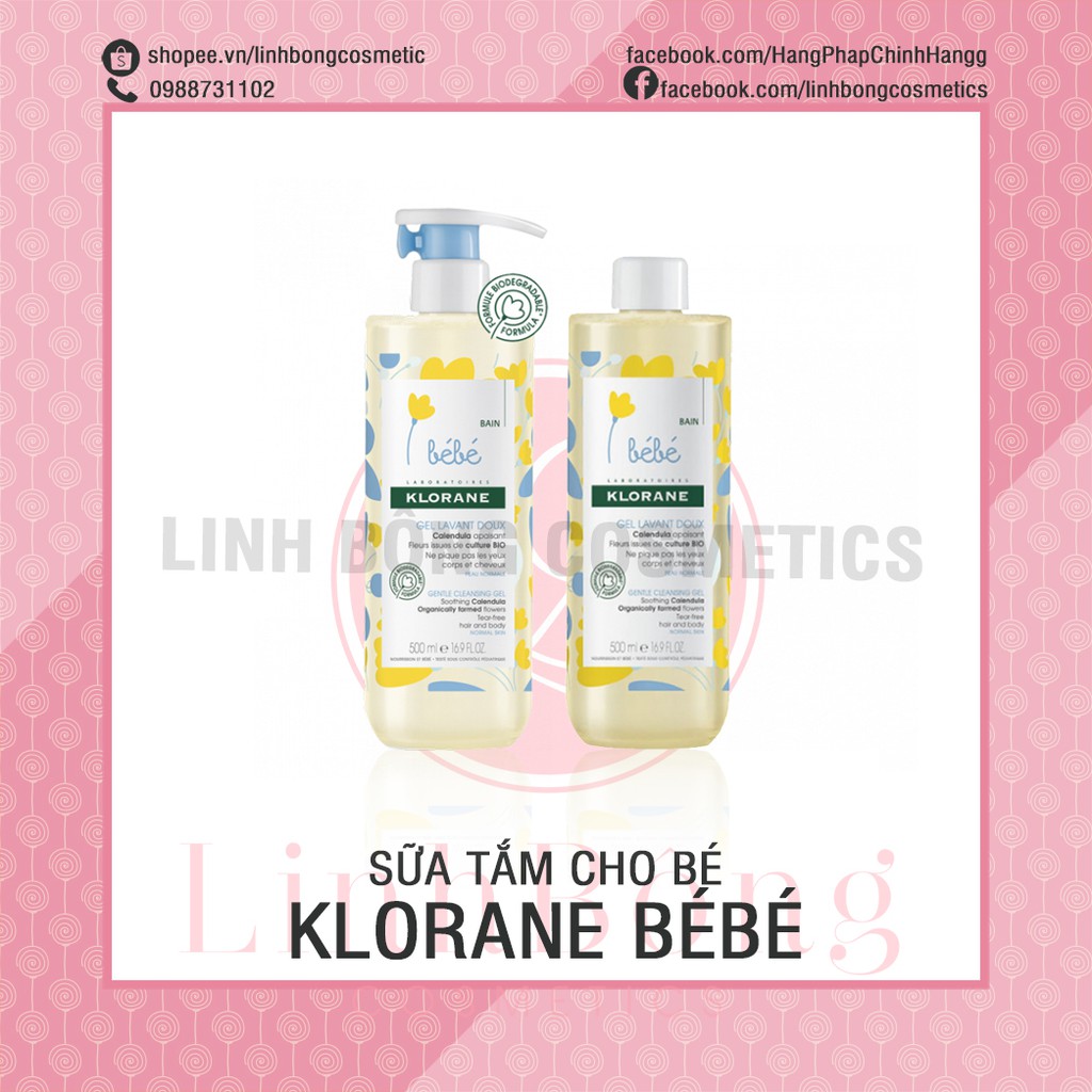 SỮA TẮM (MỘT CHAI tách set) - GỘI 2in1 CHO BÉ KLORANE BEBE GEL LAVANT DOUX 500ML