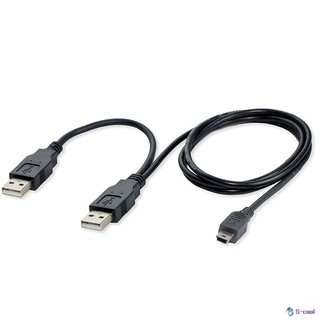Cáp dữ liệu và sạc pin hình chữ Y 2 cổng USB 2.0 loại A và USB Mini 5-Pin loại B
