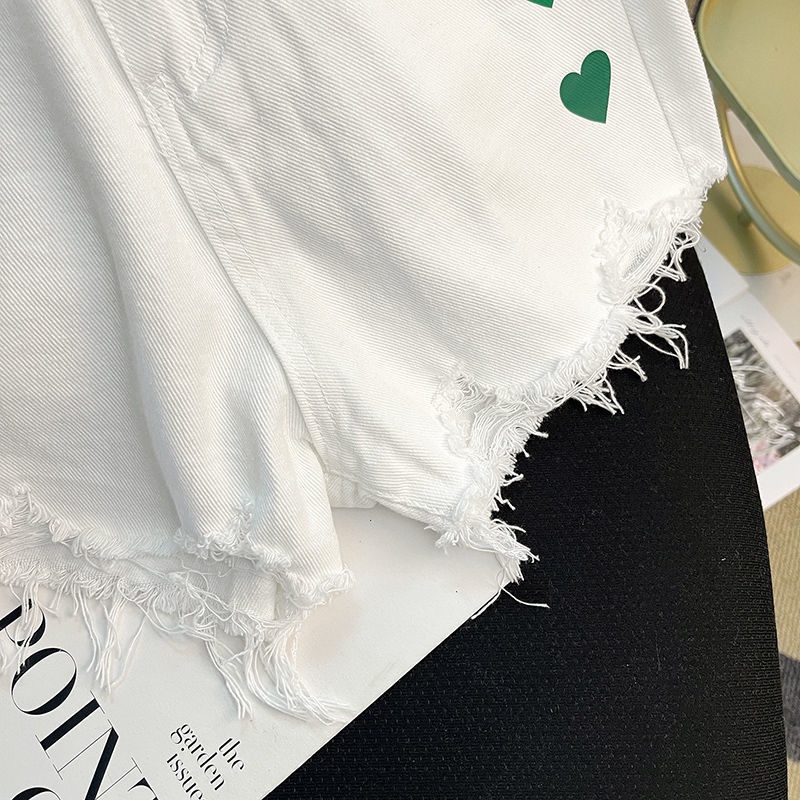 Quần Short Denim Lưng Cao Dáng Chữ A Ống Rộng Màu Trắng Tương Phản Thời Trang Mùa Hè Mới Cho Nữ