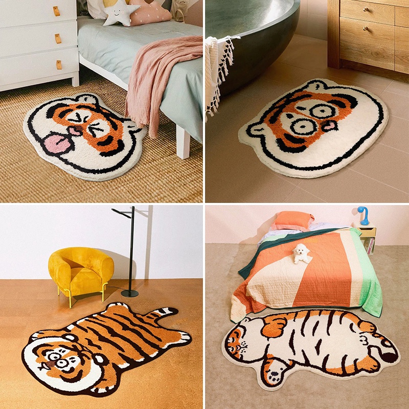 Tấm thảm lót chùi chân trải sàn chống trượt thiết kế hình con hổ hoạt hình đáng yêu