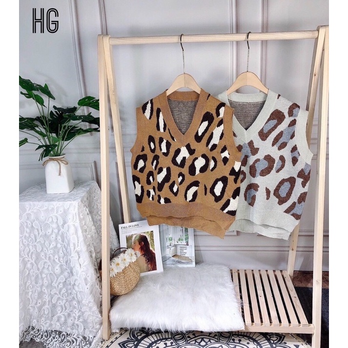 [ CÓ ẢNH THẬT + VIDEO TỰ QUAY ] Áo Gile Báo Nâu và Kem Chất Len Hàng Quảng Châu Loại 1 Cao Cấp