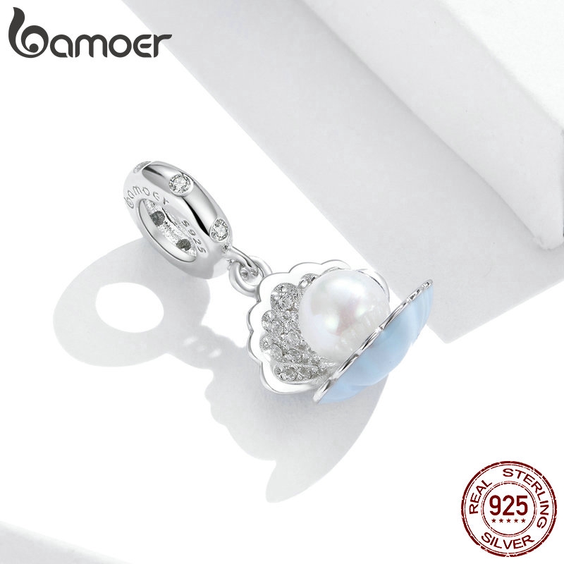 Mặt Phụ Kiện Bamoer Thiết Kế Vỏ Sò Đính Ngọc Trai Xinh Xắn Chất Lượng Cao