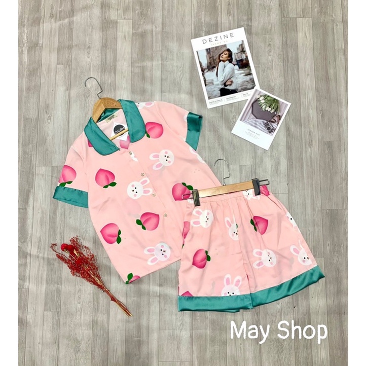 May Shop - Bộ Lụa Cao Cấp Quần Đùi Hoạ Tiết Trẻ Trung