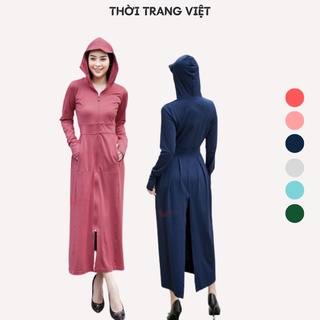 Áo chống nắng nữ toàn thân Gu 1 lớp dáng dài túi kéo khoá