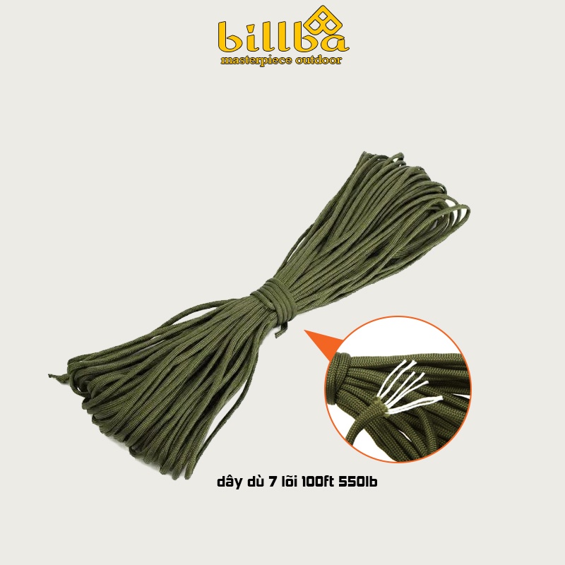 30m Dây dù Paracord 7 lõi (4mm) dã ngoại cắm trại BB1252- Dây dù cắm trại sinh tồn nơi hoang dã -Billba Outdoors