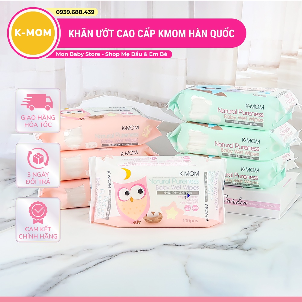 [Chính Hãng] Khăn ướt cao cấp K-Mom Hàn Quốc (100c) - Khăn giấy ướt Kmom không mùi cho bé