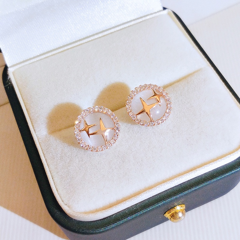 [Jiudolan] Khuyên Tai Ngôi Sao Đính Đá Opal Nhân Tạo Tinh Tế Đơn Giản Cho Nữ