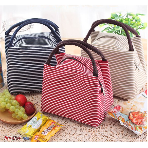 Túi đựng cơm , thực phẩm giữ nhiệt kẻ ngang chống nước 23 x 15 x 10 cm (Hàng cao cấp rất dày dặn) #6