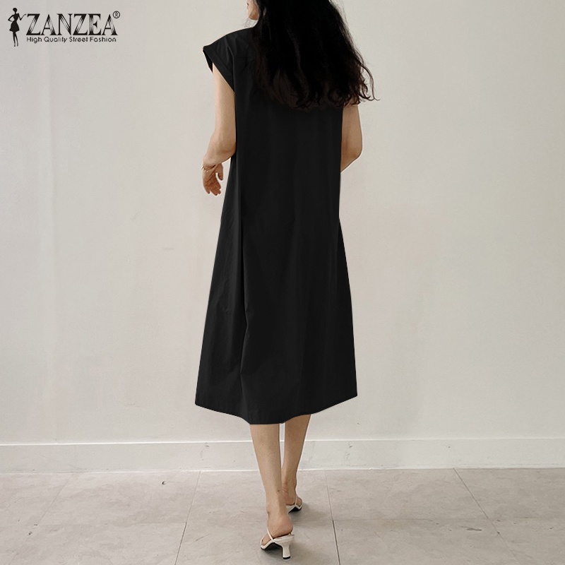 Zanzea Đầm Chữ A Tay Ngắn Cổ Chữ V Thời Trang Sành Điệu Cho Nữ