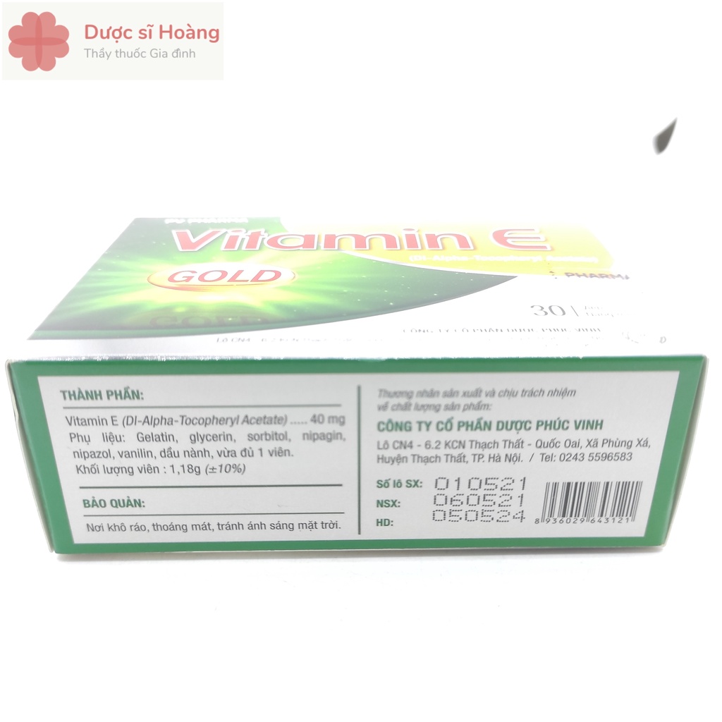 Vitamin GOLD PV - Bổ Sung Vitamin E, Chống Oxy Hóa, Hạn Chế Lão Hóa Da - Hộp 30 viên
