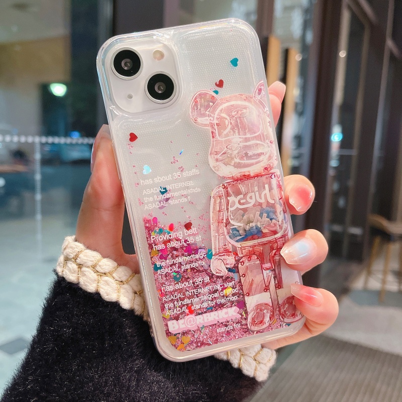 Ốp Điện Thoại Mềm Kim Tuyến Nước In Hình Gấu Cho iPhone 13 12 11 Pro Max XS XR X 8 7 6 6S Plus + SE 2020