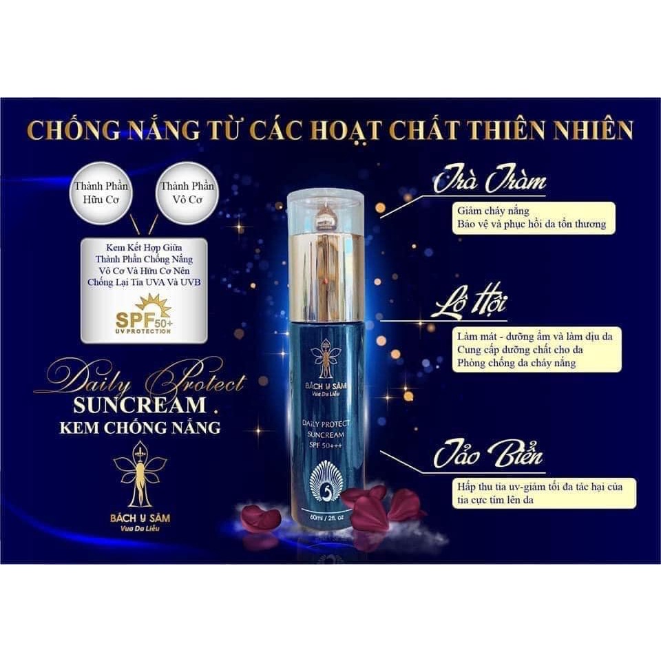  Kem chống nắng Bách Y Sâm HOẠT CHẤT THIÊN NHIÊN SPF 50+ 60ml (Kem chống nắng Bạch Linh)