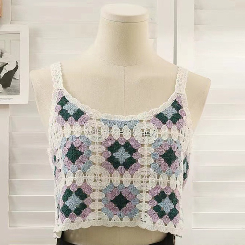 Brroa Áo Croptop Dệt Kim Không Tay Họa Tiết Kẻ Sọc Nhiều Màu Sắc Phong Cách Dân Tộc Đi Biển Cho Nữ Cov