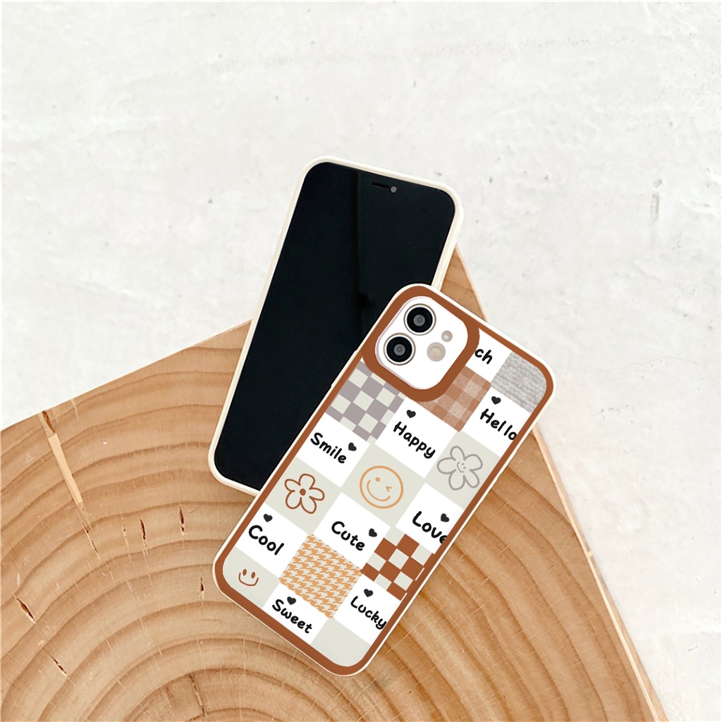Ốp lưng iphone màu nâu caro cảm xúc ốp iPhone 12promax vuông cạnh đủ mã 6 đến 13pro 13promax th305