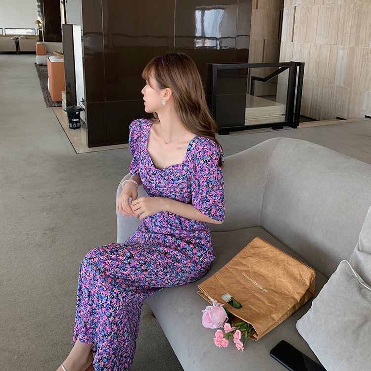 Đầm hoa tím hở lưng | BigBuy360 - bigbuy360.vn