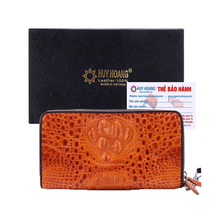 Ví nữ da cá sấu Huy Hoàng nhiều ngăn màu vàng-HF3212