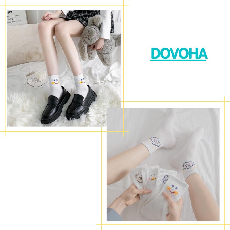 Tất vớ cổ cao nữ trắng hình thú cute Hàn Quốc cotton dày đẹp dễ thương DOVOHA T04