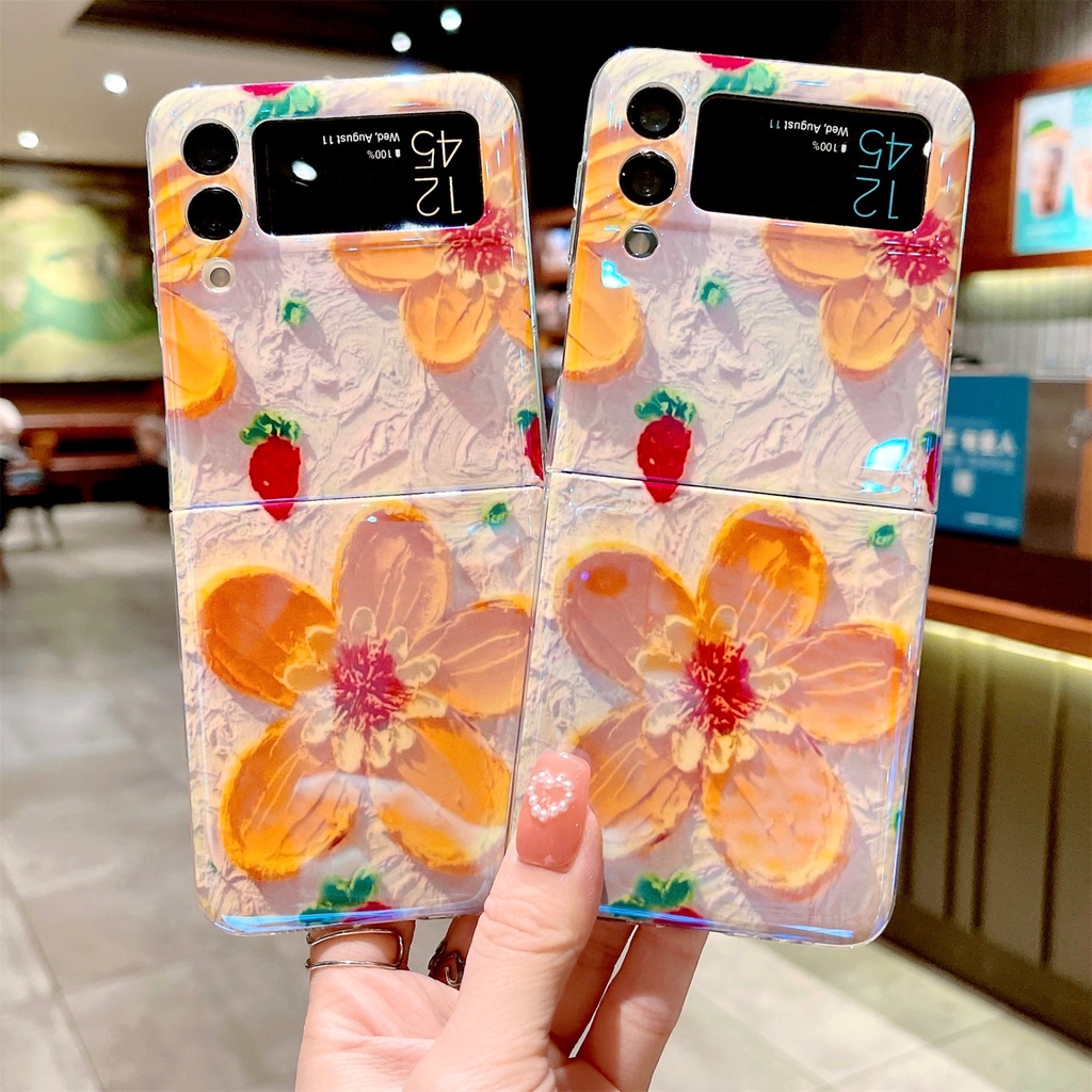 Bao Da Điện Thoại Chống Sốc Họa Tiết Hoa Dâu Tây Cho samsung galaxy z flip 3 4 z flip4 zflip3 Ốp