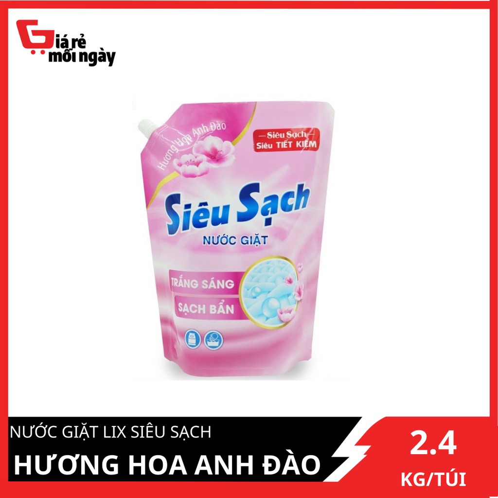 Nước giặt LIX Siêu sạch Hương hoa anh đào (Hồng) túi 2.4KG