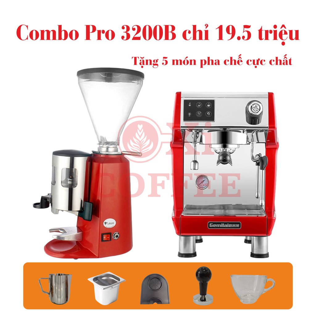 Combo Máy pha Gemilai 3200B espresso chuyên nghiệp