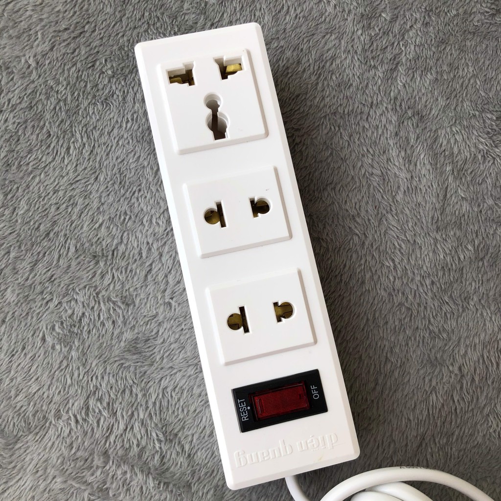 Ổ cắm điện cao cấp Điện Quang, 3 lỗ mini, nhỏ gọn, màu trắng dây 2m/5m