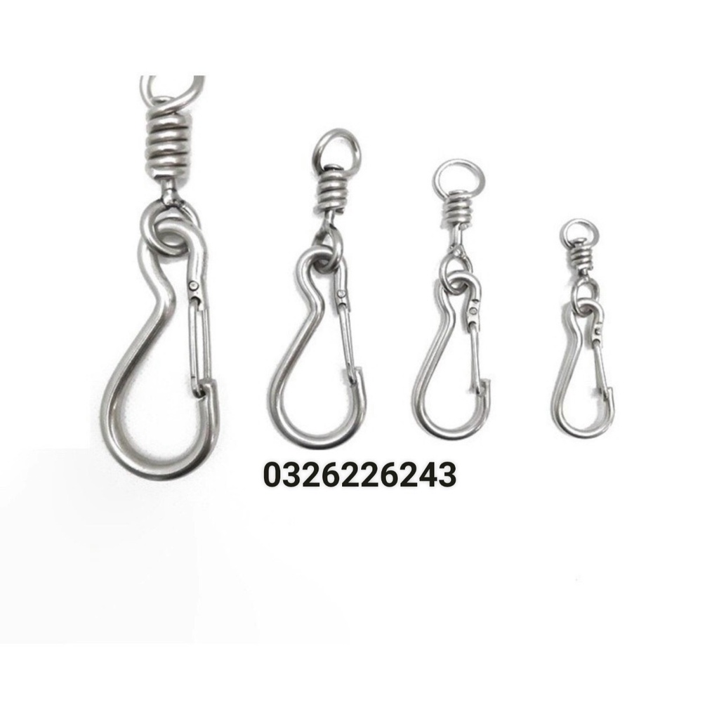 Móc xích inox có chống xoắn Móc khóa 4 size Inox 304 siêu cứng có thể dùng móc dây cáp hoặc móc xích chó