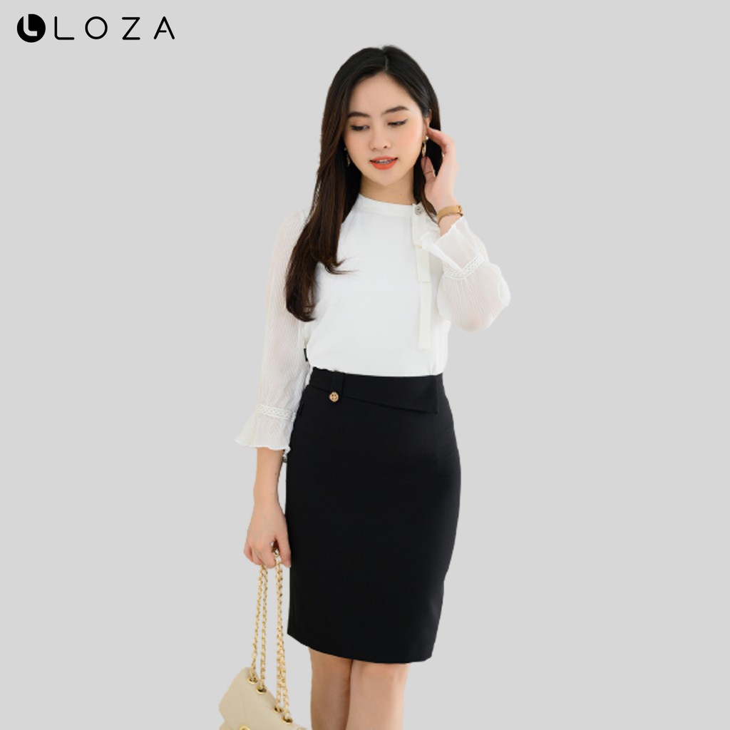 [Mã FASHIONMALLT4 giảm 15% đơn 150k] Chân váy dáng ôm đính cúc-LOZA LC01105