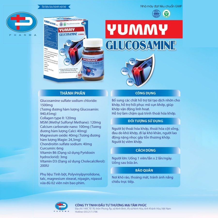 Viên Bổ Xương Khớp Yummy Glucosamine TÂM PHÚC PHARMA Hỗ Trợ Hồi Phục Mô Sụn Giúp Khớp Vận Động Linh Hoạt