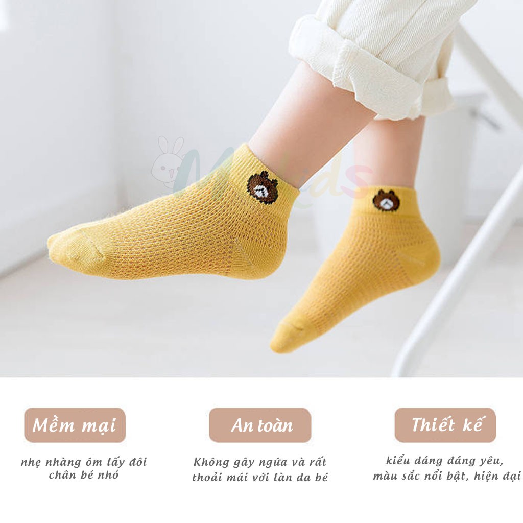 Tất lưới cho bé trai bé gái, set 5 đôi vớ trẻ em chất cotton hình gấu.