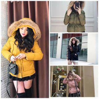 Áo phao rút dây eo mũ lông