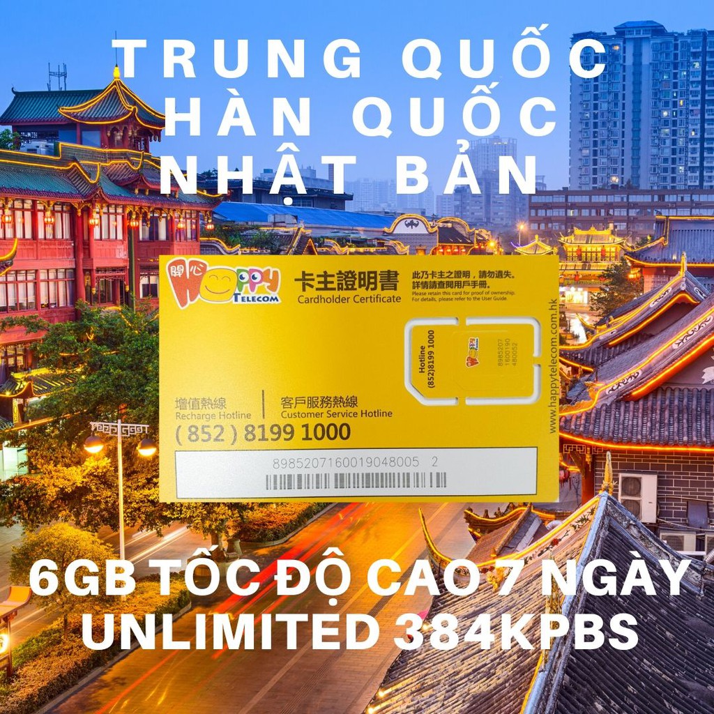 Sim Hàn Quốc Trung Quốc Nhật Bản 6 GB tốc độ cao 7 ngày