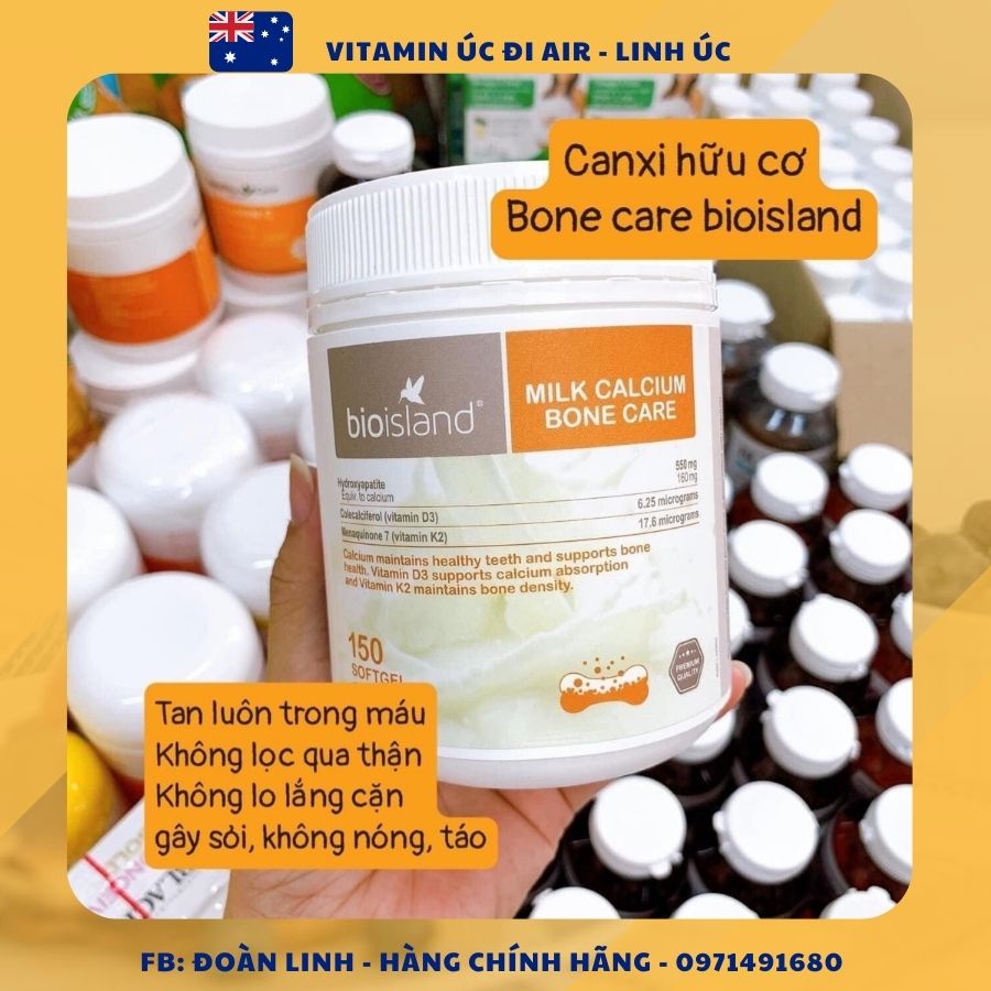 Viên Uống Bổ Sung Canxi Milk Calcium Bone Care Bio Island, Hàng Chuẩn Úc Đi Air, Hộp 150 viên