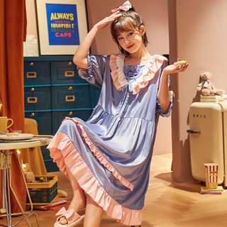 Bộ đồ ngủ tay ngắn vải lụa satin thoải mái cho nữ