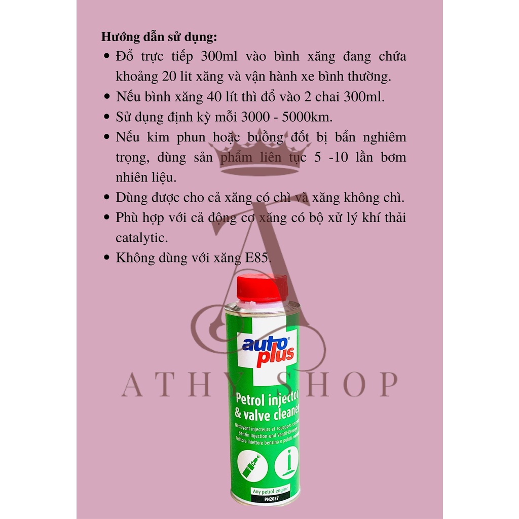 SÚC BÉC XĂNG 300ML AUTO PLUS PN2037 NHẬP KHẨU CHÂU ÂU, phụ gia động cơ fuel chính hãng cao cấp xịn chất lượng cao tốt