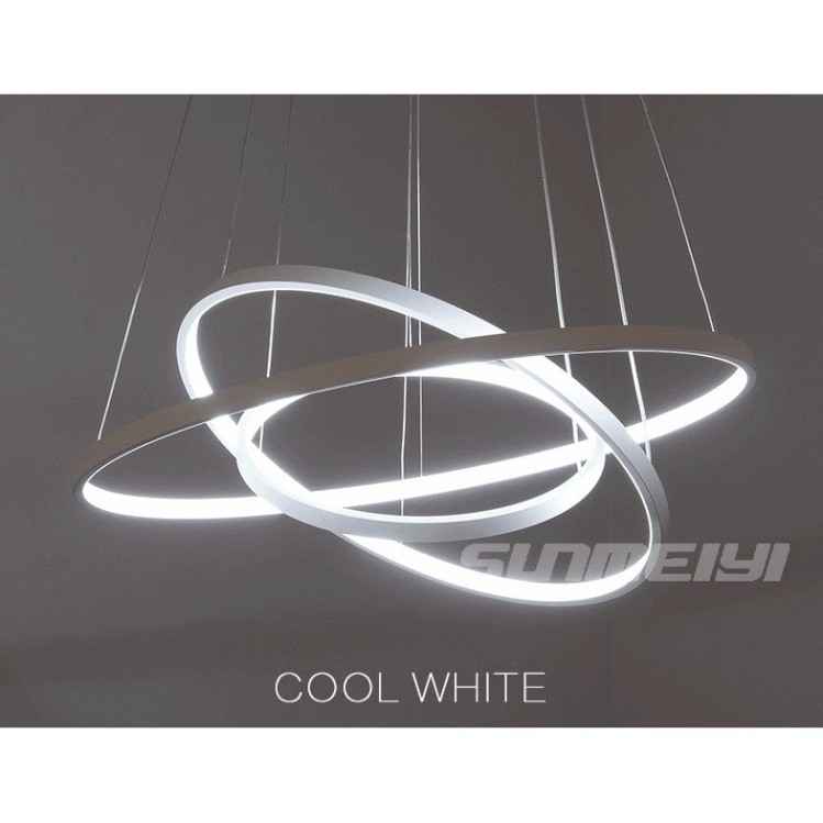 Đèn Thả Trang Trí - Đèn Thả Trần Không Gian Led TBD898 Hình Tròn 3 Vòng Viền Trắng, 3 Chế Độ Ánh Sáng - Điều Khiển Từ Xa