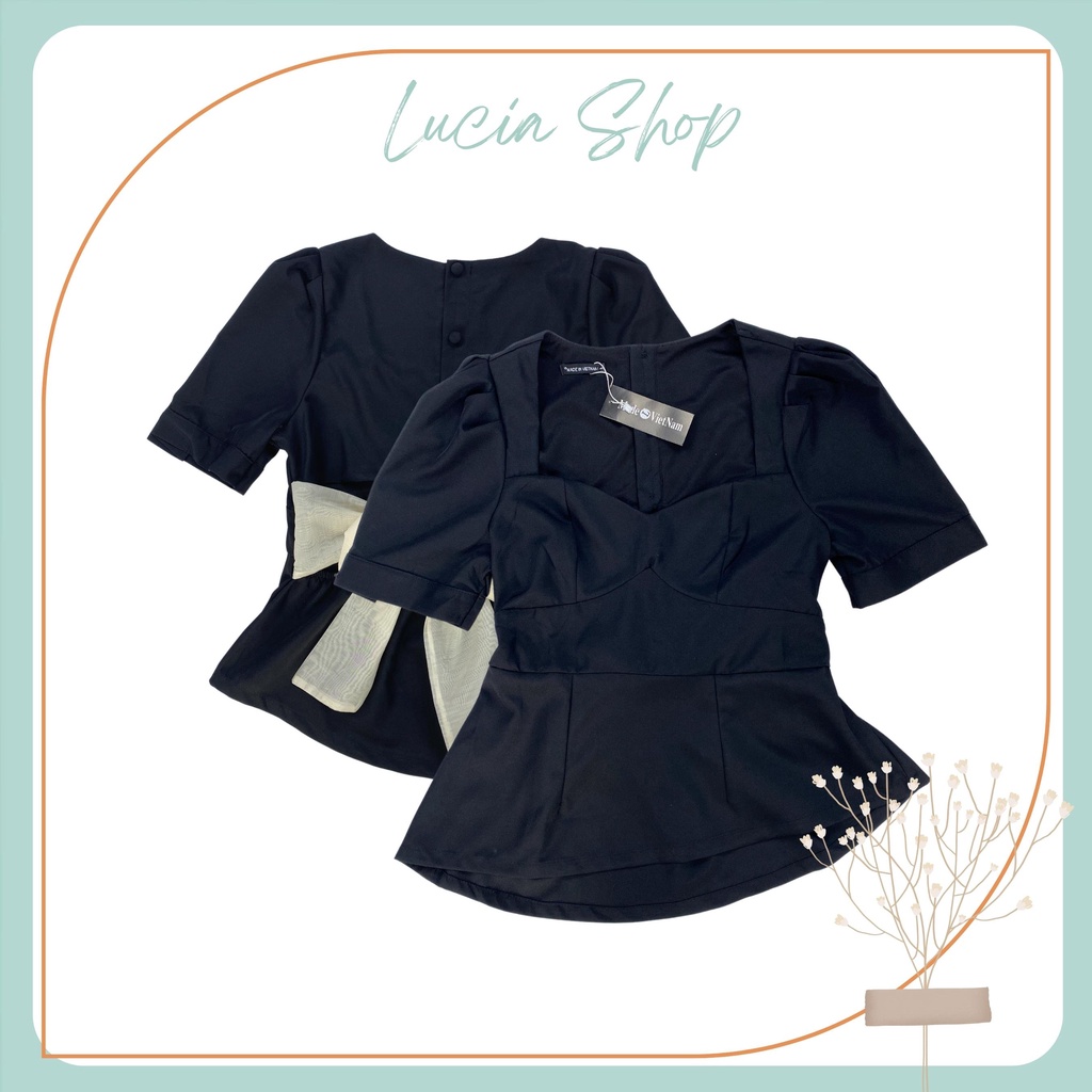 Áo kiểu Hh. Bigsize khoét lưng phối nơ chất cotton lụa