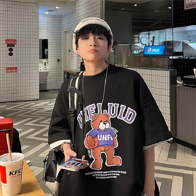 Áo Thun Tay Ngắn Dáng Rộng In Họa Tiết Hoạt Hình Phong Cách Hip Hop Hàn Quốc Thời Trang Cho Nam