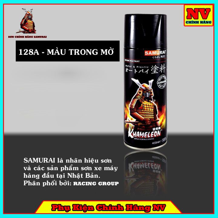 Sơn Samurai màu trong mờ 128A chính hãng, sơn xịt phủ dàn áo xe máy chịu nhiệt, chống nứt nẻ, kháng xăng