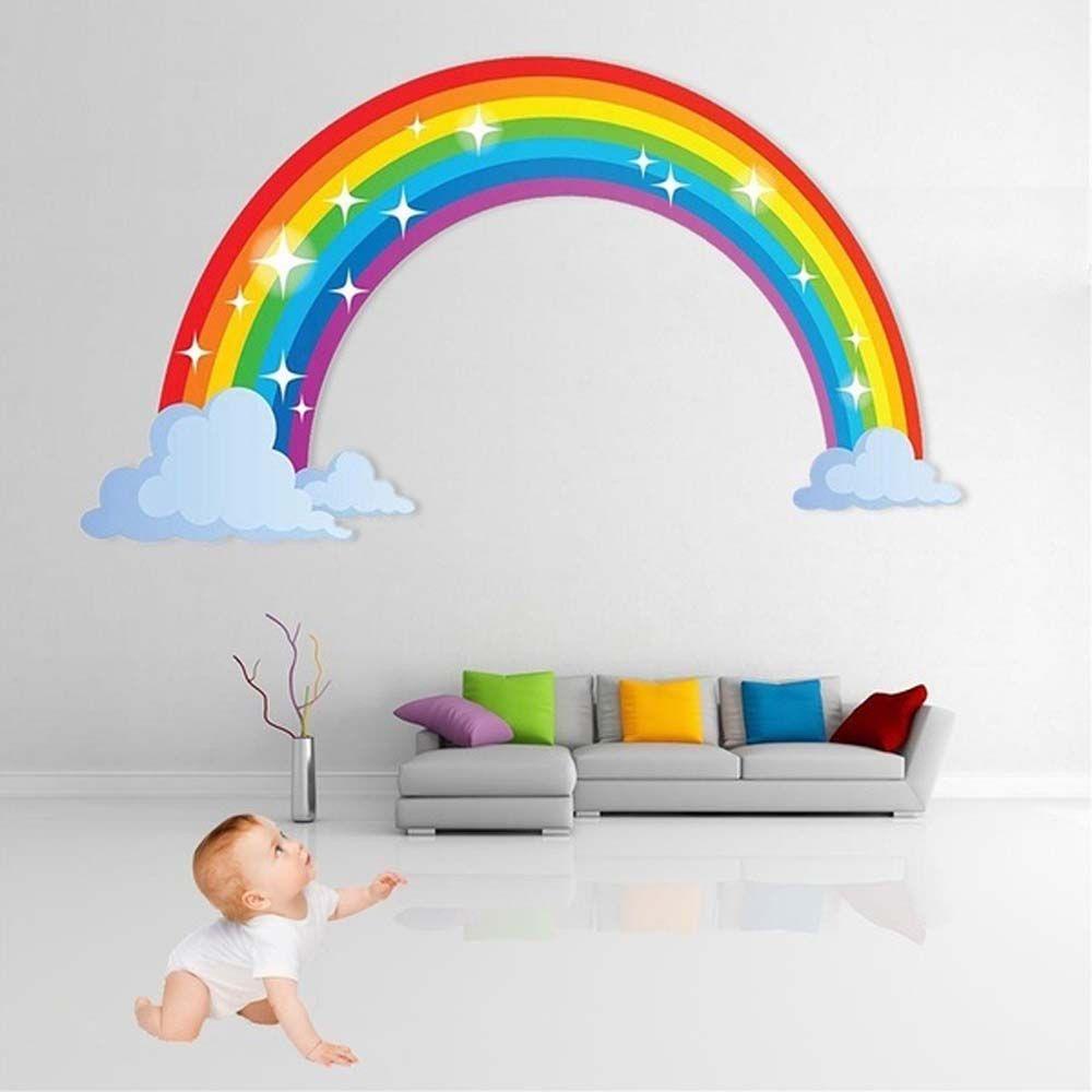 Sticker Dán Tường Họa Tiết Cầu Vồng Dễ Thương Bắt Mắt