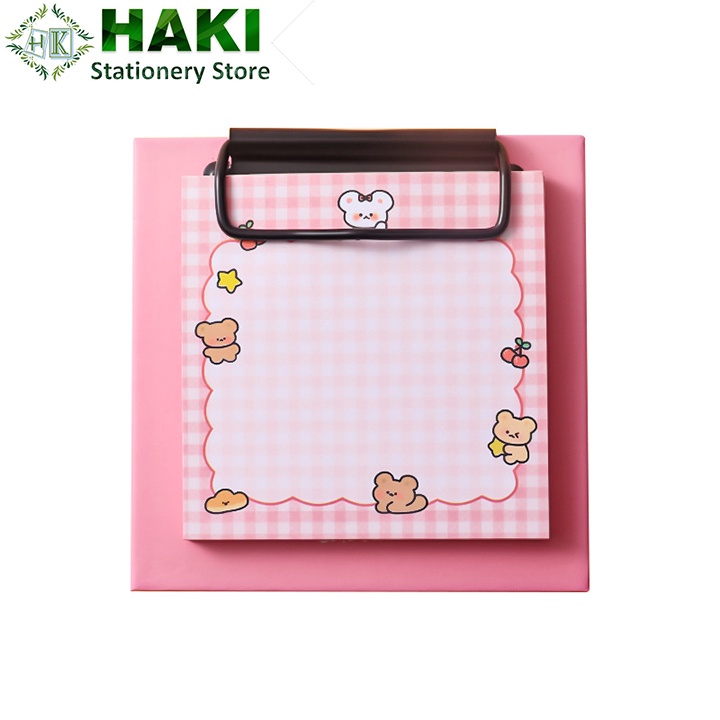 Giấy note ghi chú kiêm kẹp tài liệu mini hình vuông HAKI, giấy nhớ 30 tờ hoạt hình dễ thương NO12