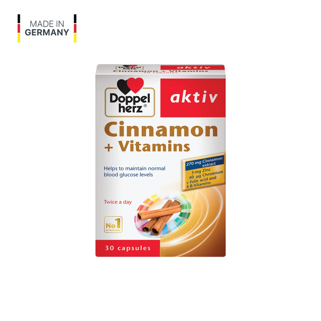 [TPCN Nhập Khẩu - DATE 10/2021] Viên uống giảm biến chứng tiểu đường Doppelherz Aktiv Cinnamon + Vitamins (Hộp 30 viên)