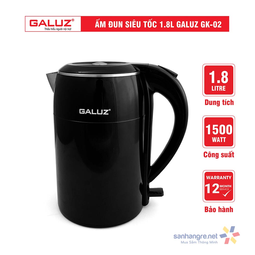 Ấm điện siêu tốc cách nhiệt Galuz GK-02 dung tích 1.8L - Bảo hành 12 tháng